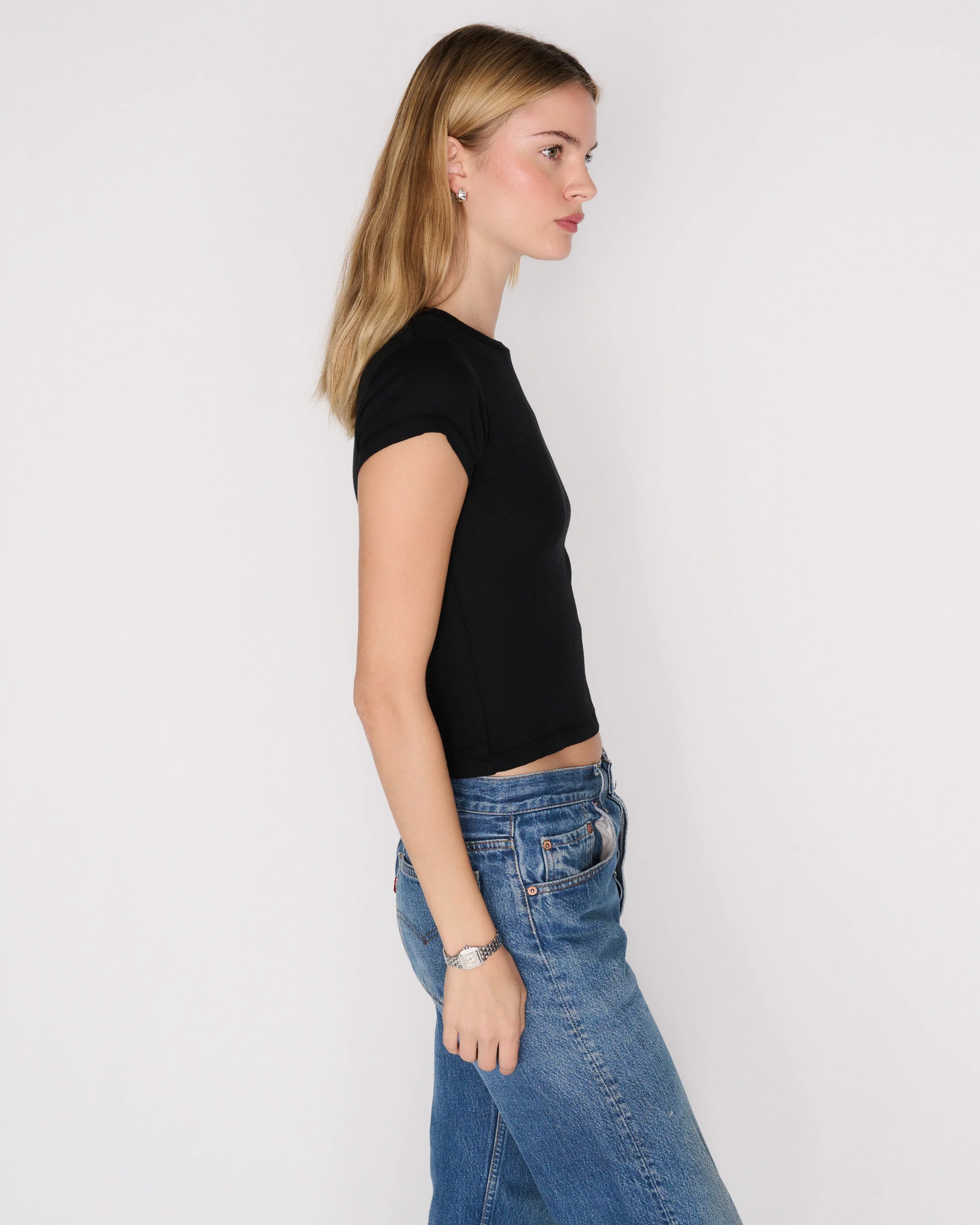 RLT POINTELLE BABY TEE — BLACK - Image 3