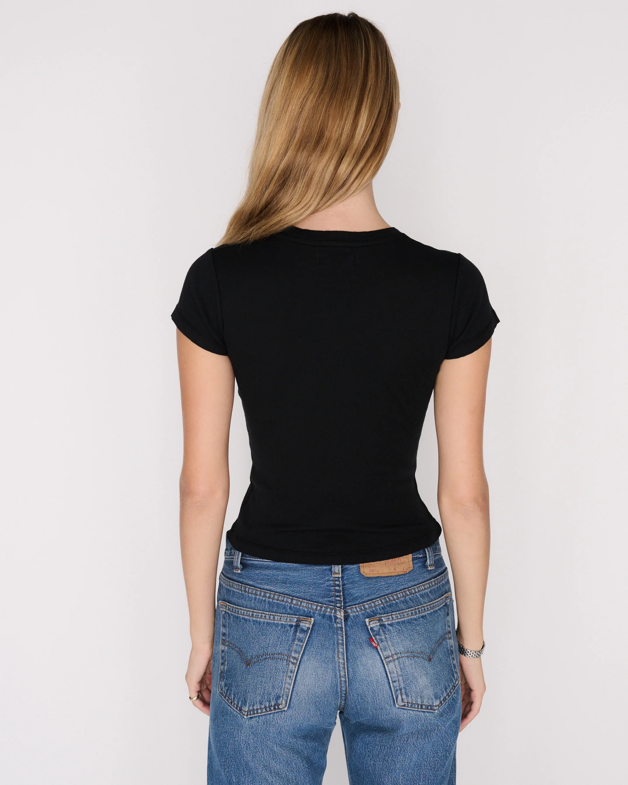 RLT POINTELLE BABY TEE — BLACK - Image 4