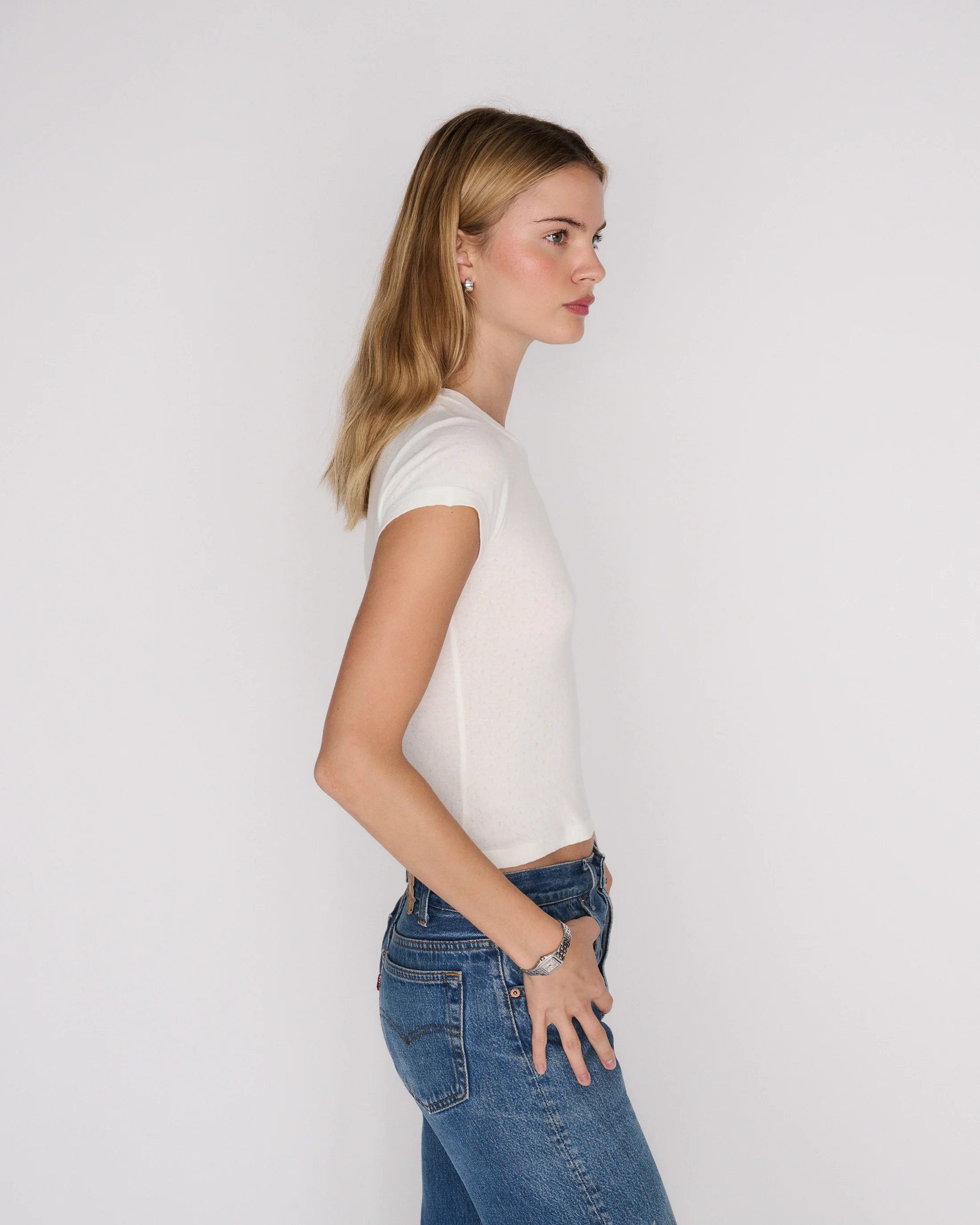 RLT POINTELLE BABY TEE — WHITE - Image 3